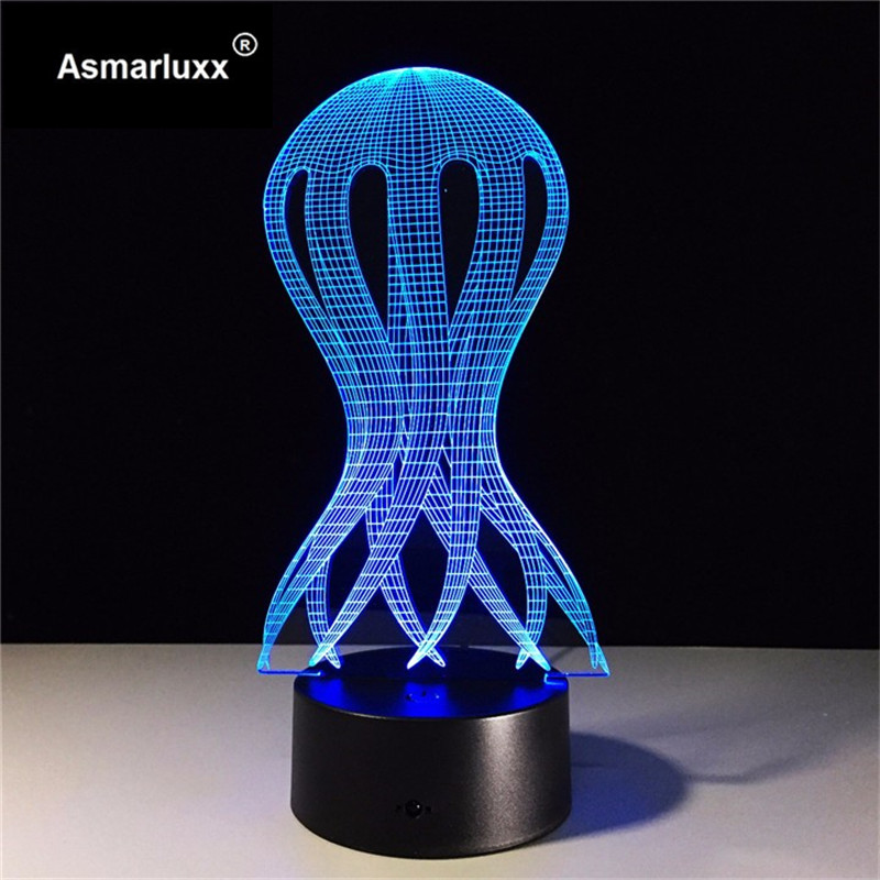 Медуза 3D Оптичка Илузија LED Светилка 7 Бои Холограмот Спалната соба светилка Боја Менување на Маса Светилка Деко Подарок