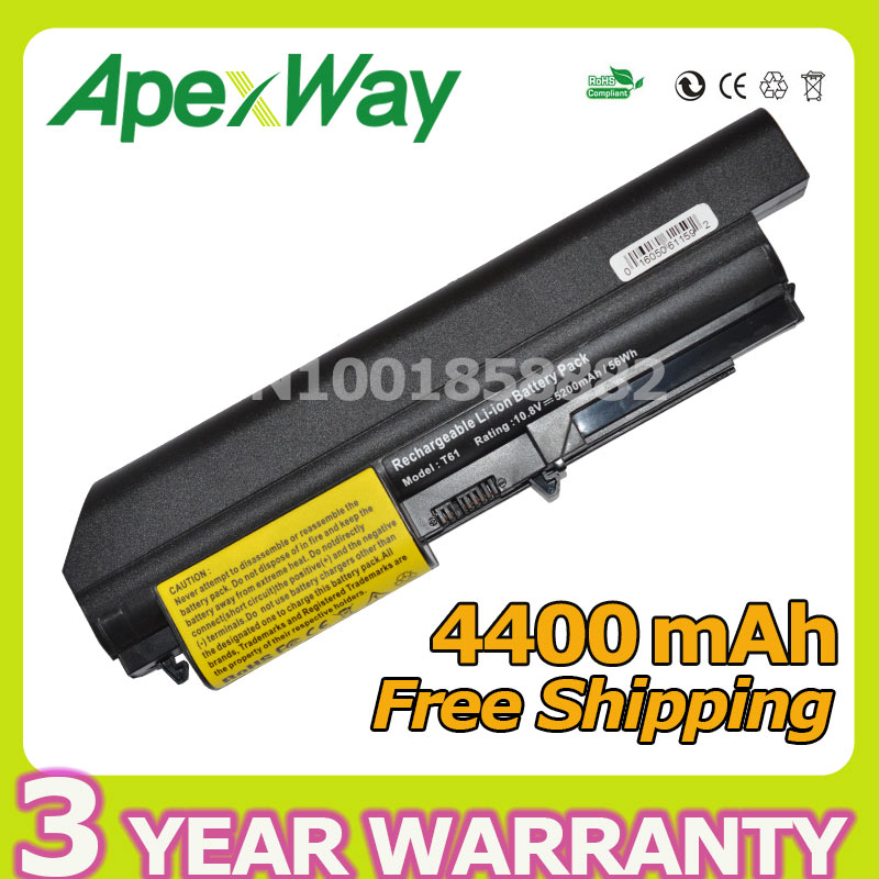 Apexway 4400mAh 6cell лаптоп со батерија за lenovo ThinkPad R61 T61 T61p Серија 42T5264 ASM 42T5226 R400 T400 42T5262 42T4548