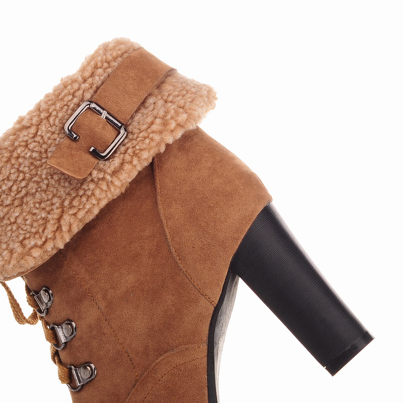 ASUMER нова мода дебели високи потпетици топол снег чизми чипка крзно во внатрешноста на жените глуждот чизми на платформа