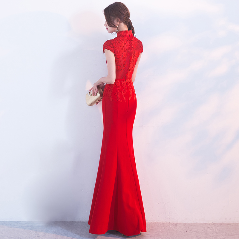 Традиционалните Секси Кинески Свадба Наметки Чипка Со Црвени Cheongsam Плус Големина Фустан Долг Qipao Ориентални Фустани Облека Longue Chinoise
