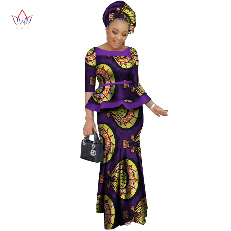 2018 Лето африканските жени две парче о-вратот печати Здолниште постави африкански облека плус големина жените памучна