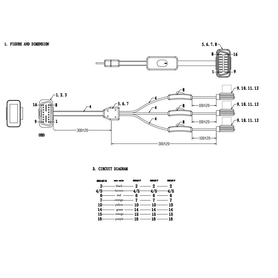 KWOKKER OBD 2 Splitter Продолжување 1 до 3 со Switch Y-Кабел Машки и Три Порта За Женски за ELM327 Авто Дијагностички