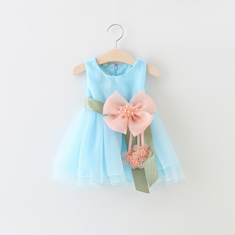 мало! година летен фустан новородено бебе девојка се облекуваат децата облека бренд голем лак принцеза се облекуваат туту Бесплатен превозот 1-4 години