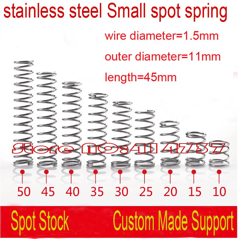 20pcs 1.5*11*45mm нерѓосувачки челик Малите место пролет 1.5 mm жица микро пролет компресија пролет притисок пролет OD=11mm
