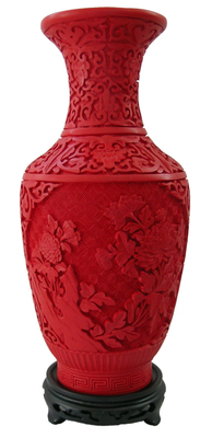 12 инчен / Исклучителна Кинески Класичната Црвена Cinnabar Лак Убави Цветни Дизајни Среќен Вазна
