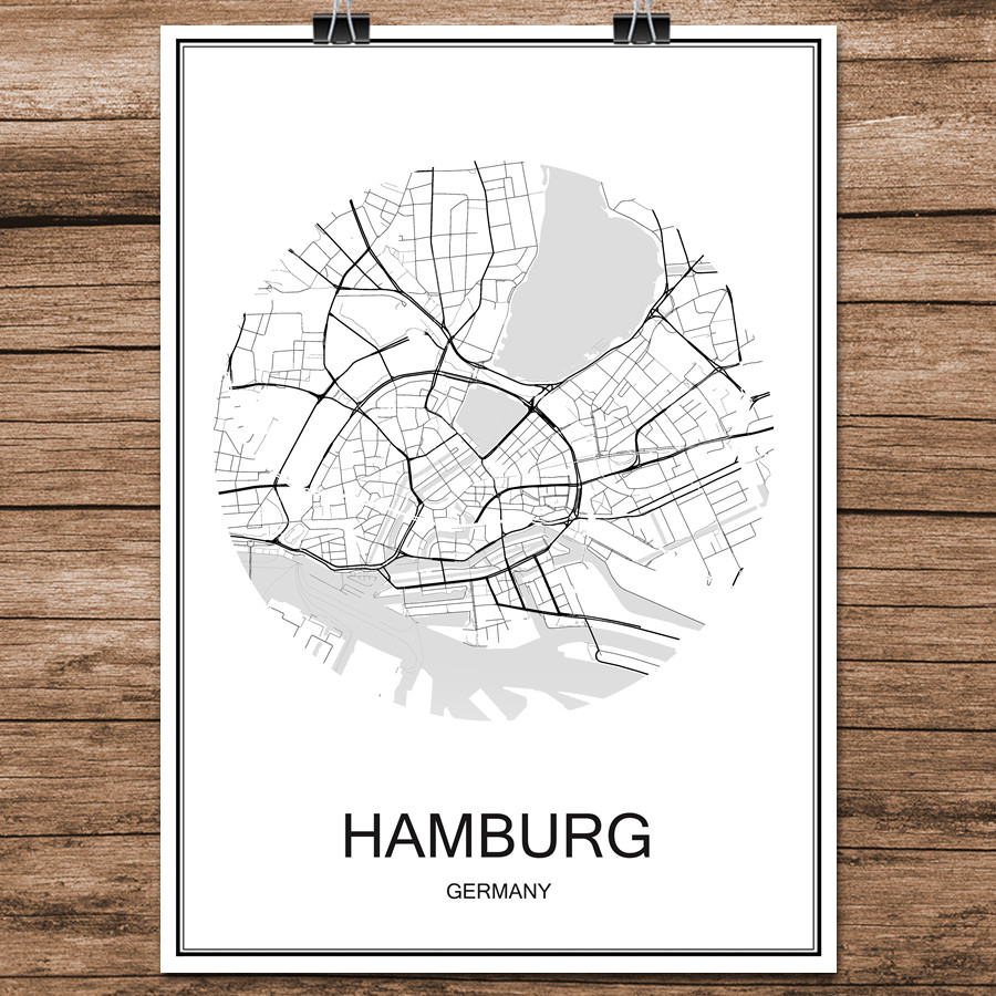 Апстракт Светот Улица на Градот Мапата ХАМБУРГ Германија Печатење на Постер Обложена Хартија Кафе Дневна Соба Дома Декорација