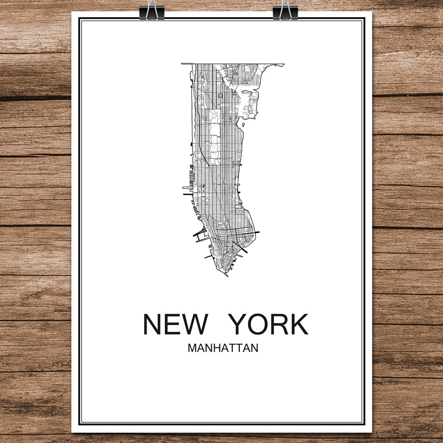 ЊУ ЈОРК, САД Апстракт Светот Улица на Градот Мапата Печатење на Постер Обложена Хартија Кафе Бар Дневна Соба Дома Декор