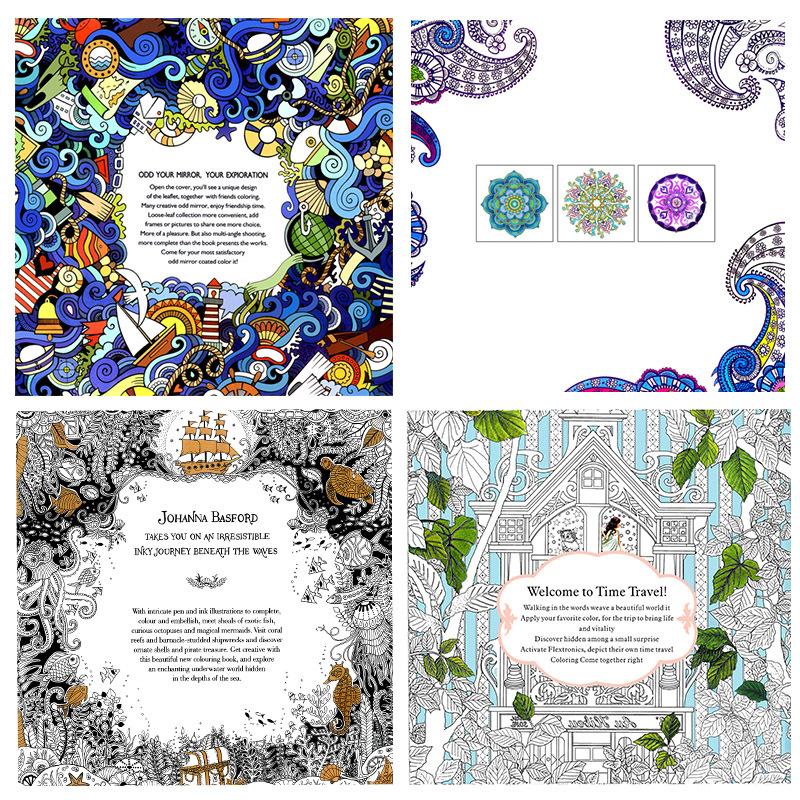 4 Парчиња Англиски Верзија 24 Страници Време На Патување Изгубени Океанот Coloring Book Mandalas Цвет За Возрасни Намалите Стресот Цртање Уметност Книга