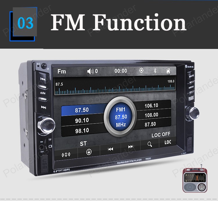 поддршка rear view camera DVR текст 6.6 Инчен 2 din Автомобил Стерео FM Радио, Bluetooth 2 USB ПОМОШЕН ВО ТФ воланот контрола MP5
