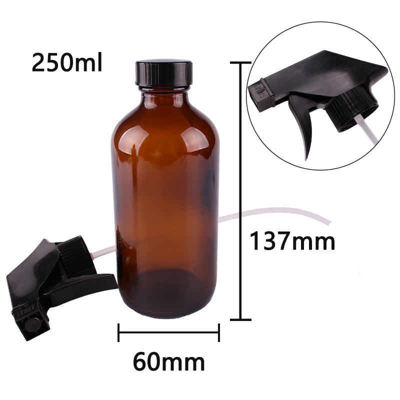 1pcs 250ml 8OZ Килибар Стакло Спреј Поток Шише w/ црна предизвика sprayer капа за етерични масла празни козметички контејнери