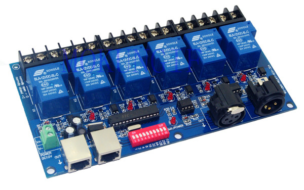 6CH Реле switch dmx512 Контролер RJ45 XLR 6 начин реле прекинувач(max 30A) DMX512 декодер за led лента светлина WS-DMX-РЕЛЕ-6CH-30A