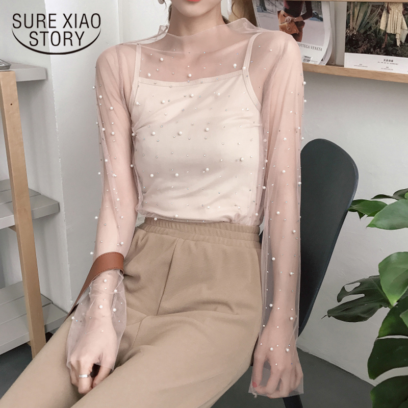 нови пристигна 2018 пролет блуза жени секси тенок долги ракави кошула канцеларијата дама мода шупливи солидна блузи D462