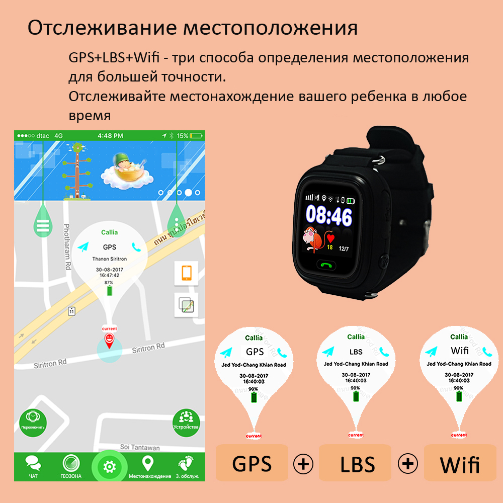 Детето Smart Watch Q90 GPS LBS Позиционирање Деца Smart Watch 1.22 Инчен Екран на Допир СОС Часовник Tracker за Дете