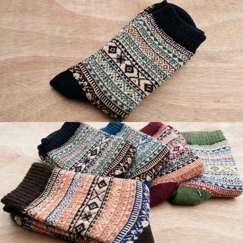5Pairs Нови Мажите Sock Зимски Дебели Волнени Популарни Анти-бактериски Персоналните Мода Sock Ретро Стил Топло Волна