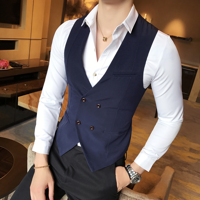 Мажите Вест Британски Секојдневен Одговараат Waistcoat Машки Двојно Гради Вест Човек 2018 Нови Mens Блузи Облека се Облекуваат