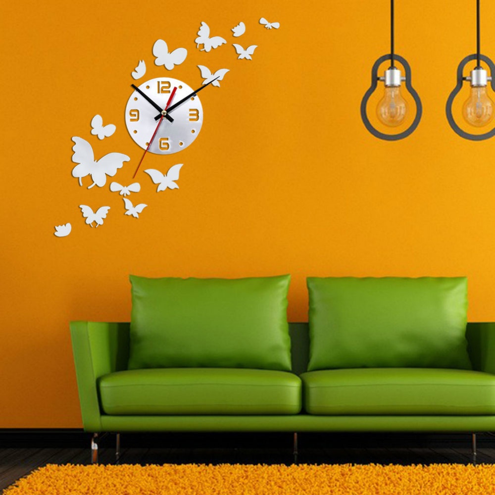 Пеперутка декоративни ѕид огледало часовник налепница ,3D Креативни ѕид огледало часовници за дома ѕид живеење interiror