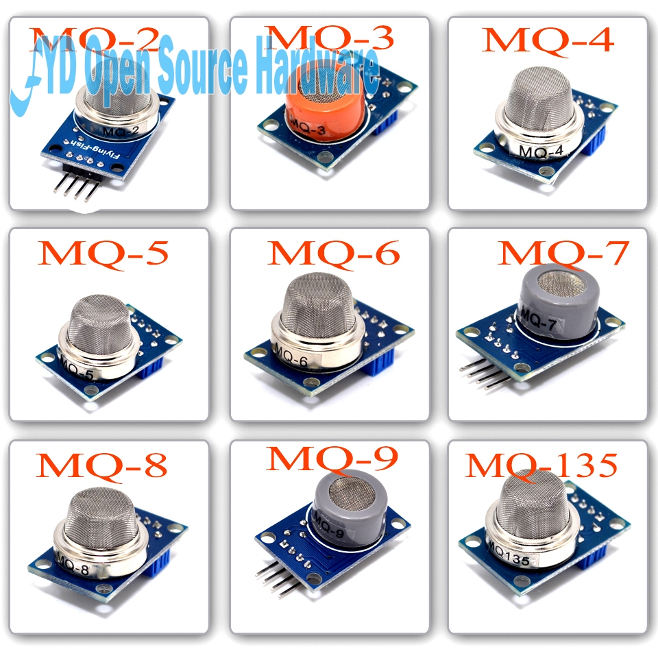 9PCS/Многу Гас Откривање Сензор Модул MQ-2 MQ-3 MQ-4 MQ-5 MQ-6 MQ-7 MQ-8 MQ-9 MQ-135 Сензор Модул Гас Сензор Дополнителен