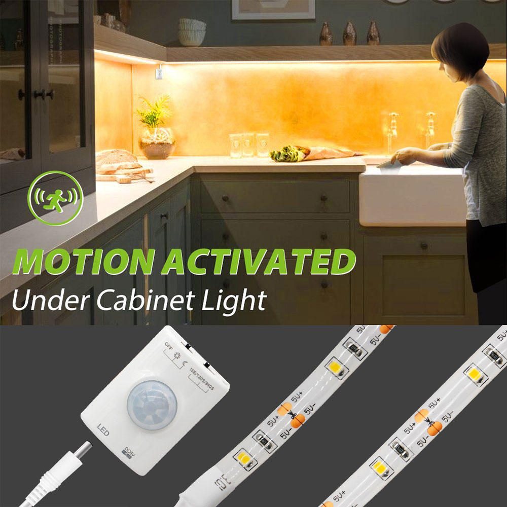 USB Полнење Сензор за Движење LED Лента,Двоен Режим на Движење се Активира Кревет Светлината Автоматски Исклучи Тајмер