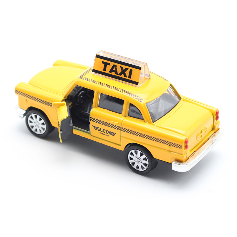 1:32 Diecast Мини Жолто Трепкачко Музички Повлечат Такси Легура Автомобил Модел со Звук Светлина Играчки За Деца Детска