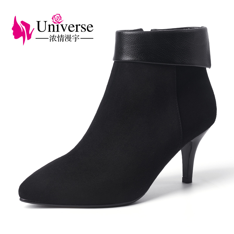 Универзумот 2017 есен зима црна глуждот чизми тенки високи потпетици 7cm елегантен чевли за жена G316