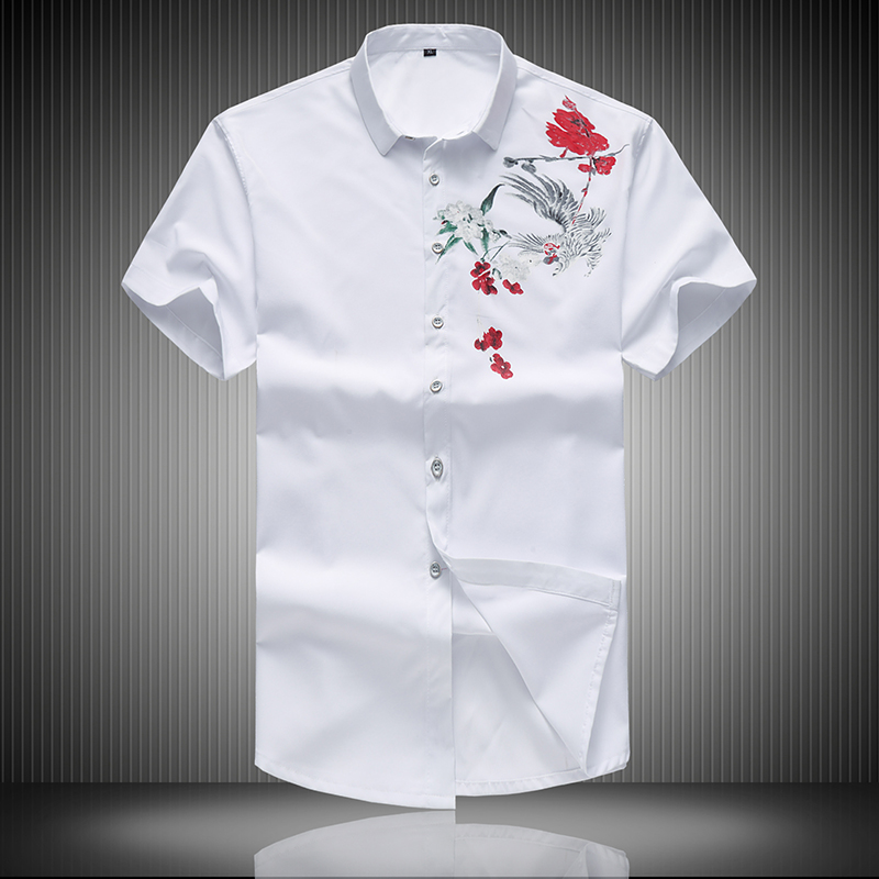 2018 лето мажите цвет со кратки ракави кошули menprinting Машки Кошули Бренд Облека Секојдневен кошула Човек полна големина