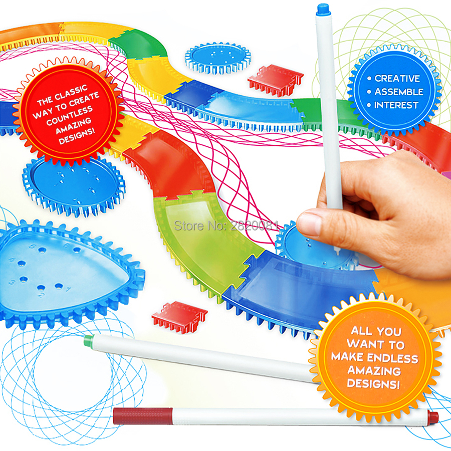 Spirograph железнички соберат Цртање комплет 31pcs Боја Боење Игра,креативни Спирала Дизајни образовни интерес песна