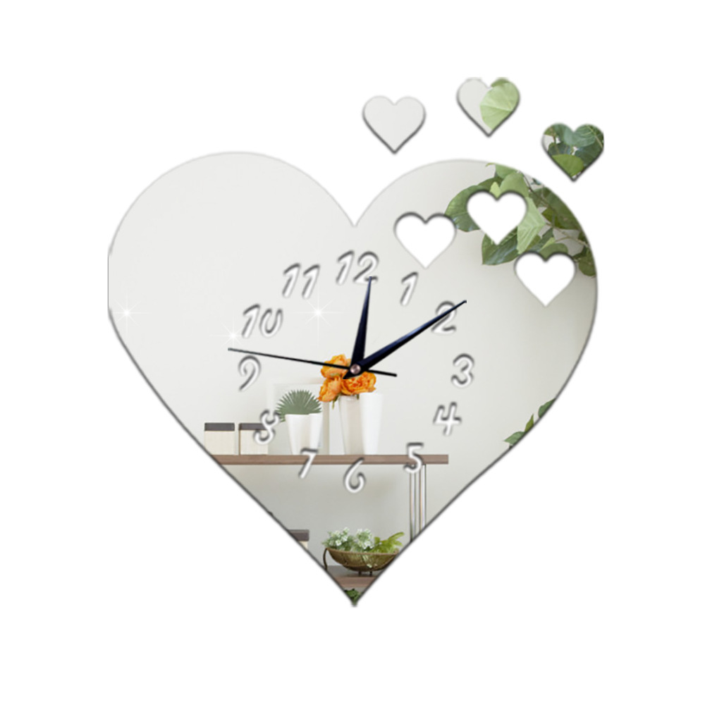 3D Срцето Часовник Деца Спалната соба Мода Ѕиден Часовник Акрилик Огледало Часовник Декоративни Ѕидни Часовници дневната