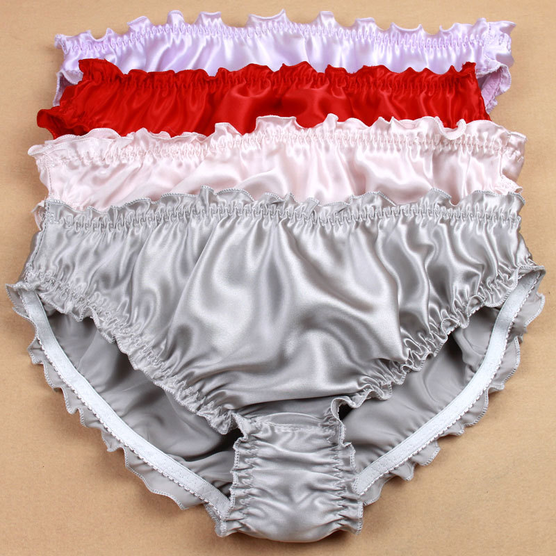 3pcs/многу, Жените Свила Гаќи String Секси Бикини Кратко Висок квалитет износени свила долна облека
