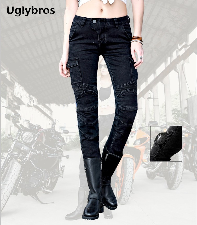 Мода Обичните Uglybros Motorpool Ubs06 Фармерки Мотоцикл Панталони Жените Стил Мото Панталони Црни Трки Фармерки големина: