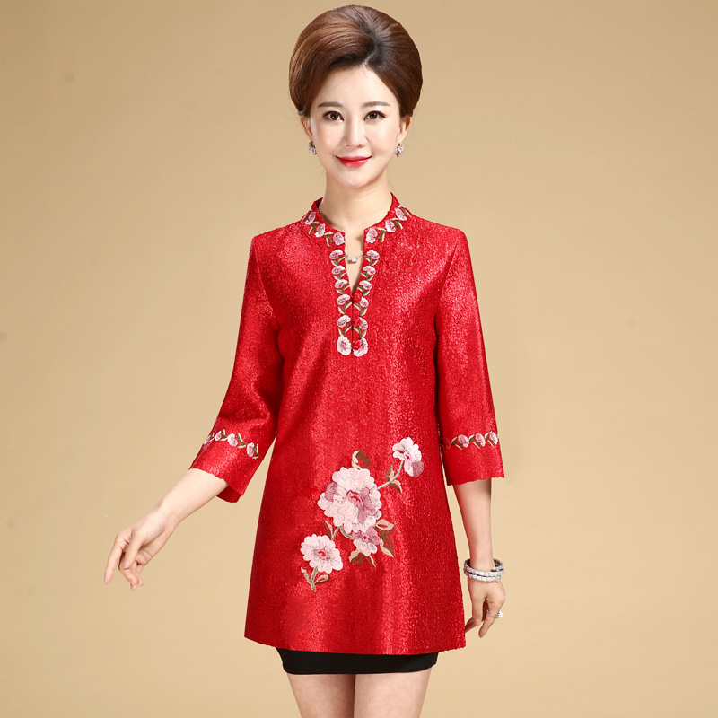 Нова мода есен cheongsam стил Танг одговараат на врвот Кинеската традиционална жените облека врвот гроздобер облека плус големина qipao блуза