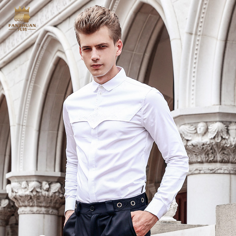Бесплатен Превозот Нова мода машки Мажите човек долги ракави тенок Кошула, бела свадба партија се облекуваат навремено