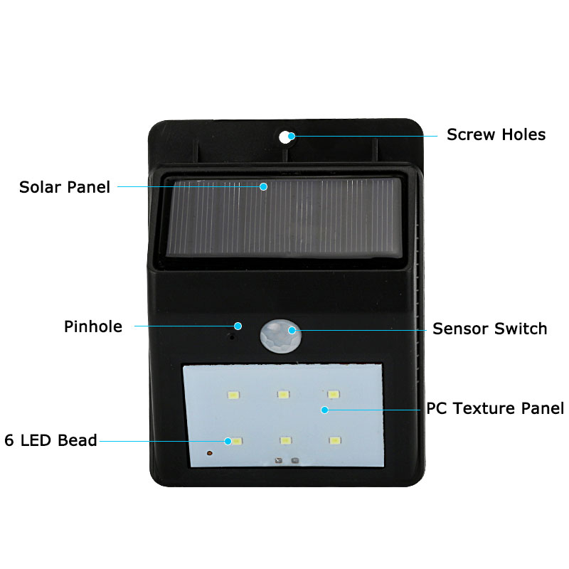 Gitex 6/25 LED Соларна Светилка ПИР Сензор за Движење Ѕид Светлина Водоотпорен ПРЕДВОДЕНА од Сончевата Светлина Заштеда