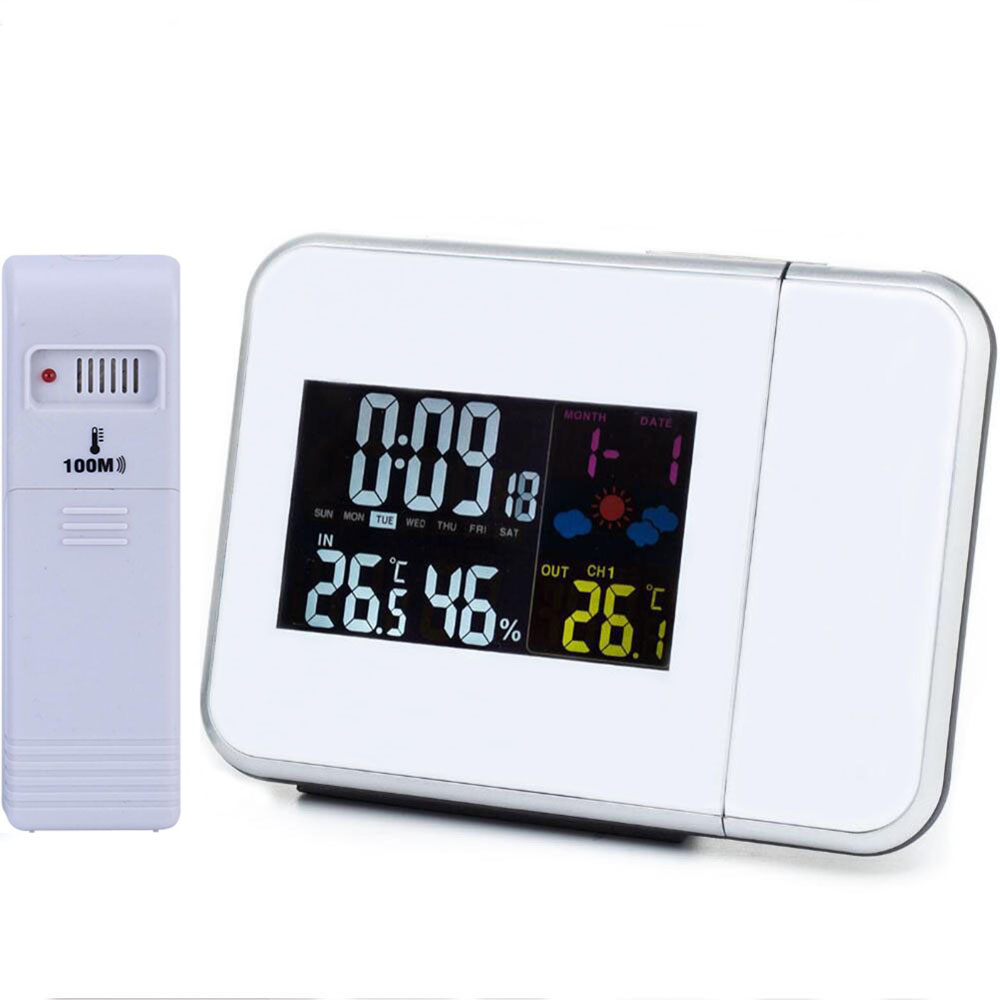 Дигитална Проекција Аларм Метеоролошка Станица со Температура Термометар Влажност Hygrometer/Ноќни се Разбудам Проектор