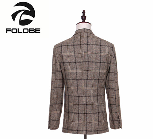 FOLOBE Мода Браун Plaid Tweed Секојдневен Палто Мажите Мода Тенок Одговара Јакна Машки Капут Одговараат Мажи Формално Одговара јакна М16.