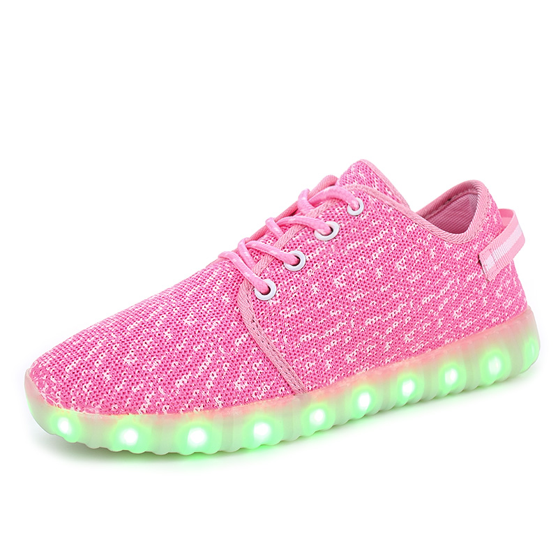 LED USB Полнење Чевли Дише Летање Ткаење Чевли За Момчиња & Девојки и Мажи & Жени Мода Големите Деца & Возрасни Патики