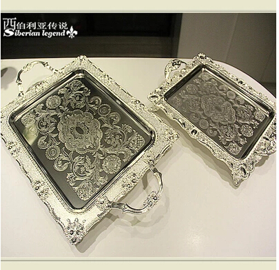 37*26cm правоаголник сребро метален послужавник метал торта коцки декоративни служат коцки храна тањир FT020