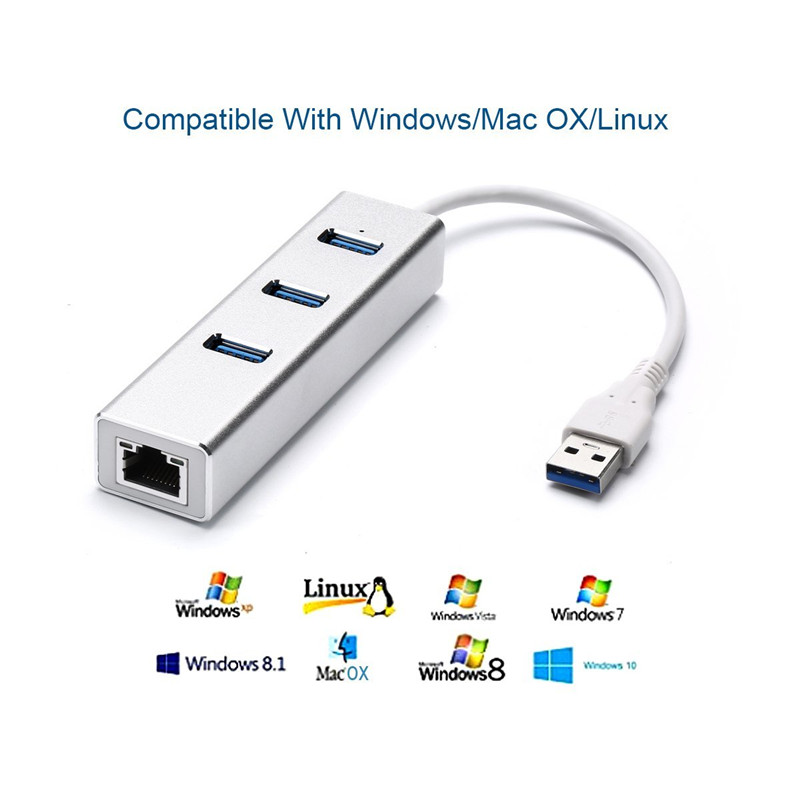 BinFul Алуминиум со Голема Брзина, 3 USB 3.0 Порти Центар 10/100/1000 Mbps Да RJ45 Gigabit Ethernet LAN Адаптер Конвертор