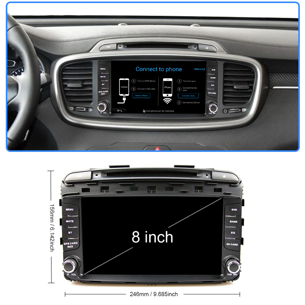 Eunavi 8' Андроид 6.0.1 Автомобил GPS DVD Плеер за Kia Sorento 2015 година GPS Навигација Со Радио, WiFi Капацитивни Екран Bluetooth