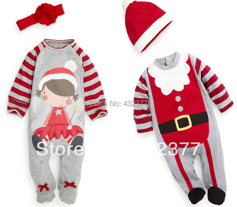 царинење Божиќ бебе romper деца деца долг ракав облека момче и девојка облека сетови( шапка+romper)