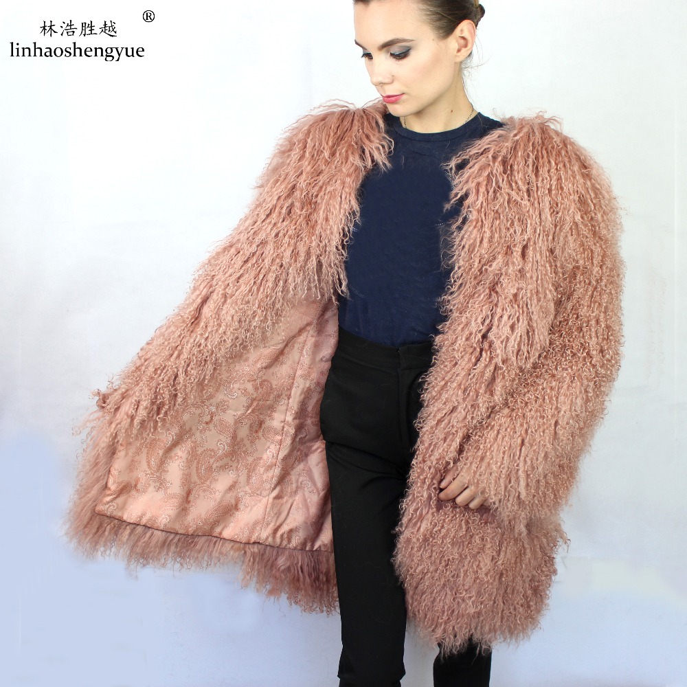 Linhaoshengyue топло зима мода природен Тен овчо крзно жените грб freeshipping