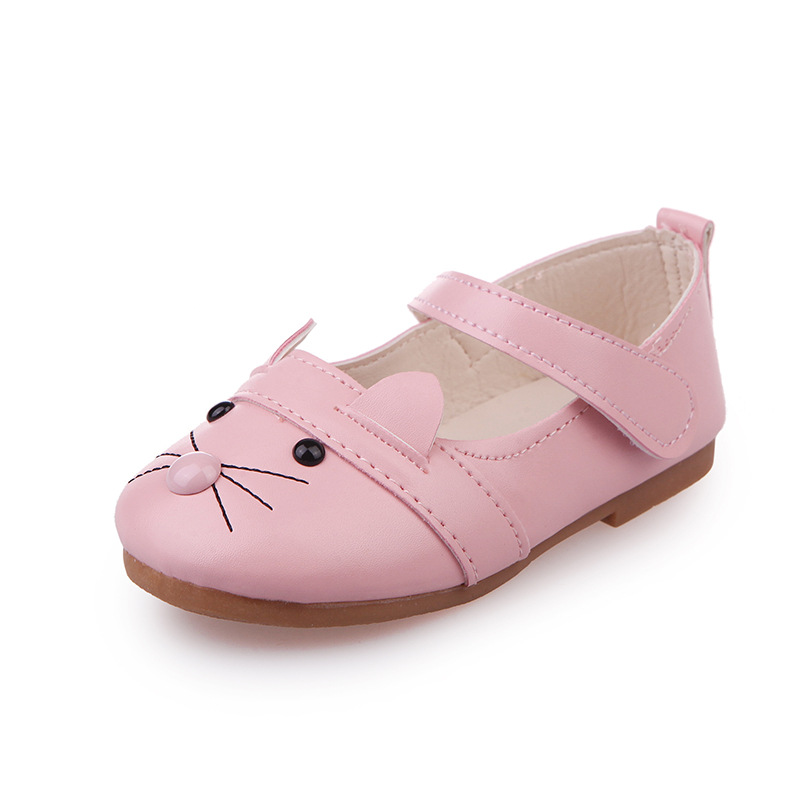 2017 Есен нови деца кожени чевли мека дното розови чевли за девојки бебе деца круг главата мачка секојдневен чевли деца