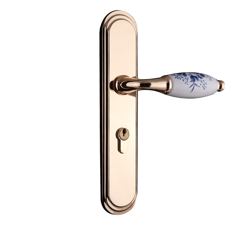 Сини и бели порцелански затворен панел се справи со заклучување на златна bedroon bookroon кујна цврсти дрвени заклучување на вратата модерната мода