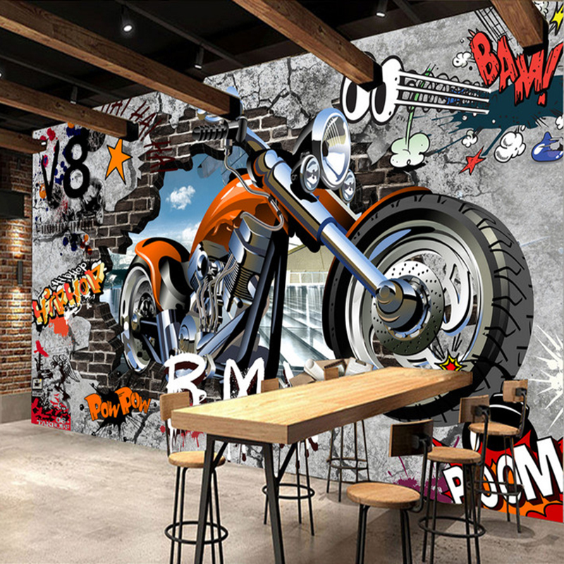 3D Ѕид Mural Персоналните Прилагодување Мотоцикл Уличните Графити Позадина Кафе КТВ Бар Дете Соба Ѕид Покривање на Фреските