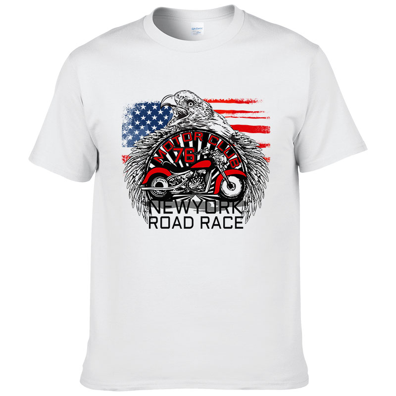 Сад Newyork Патот Трка на Мотоцикл Печатени Т Кошула Мажите САД Знаме Орел Т-Маица Памук Кратко Sleeve Кул Tee Блузи