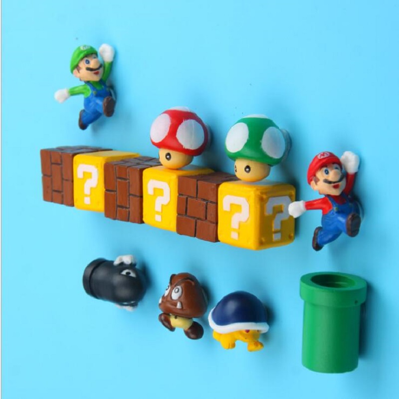 3D Симпатична Супер Марио Смола Фрижидер Магнети Одговараат за Деца Дома Декорација Украси Фигурини Ѕид Postbox Играчки за Деца