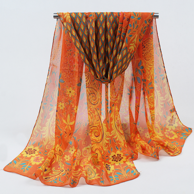 нов моден стил Жените Chiffon цвеќиња Марами женска шамија долго shawl пролет свила pashmina chiffon бесконечност шамија