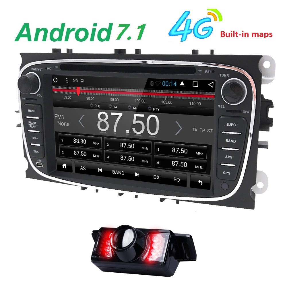 4G WIFI DVR DAB 2din Android7.1 Quad Core Автомобил DVD Плеер GPS Navi за Форд Фокус Mondeo Галаксија со Аудио Радио Стерео Главата Единица