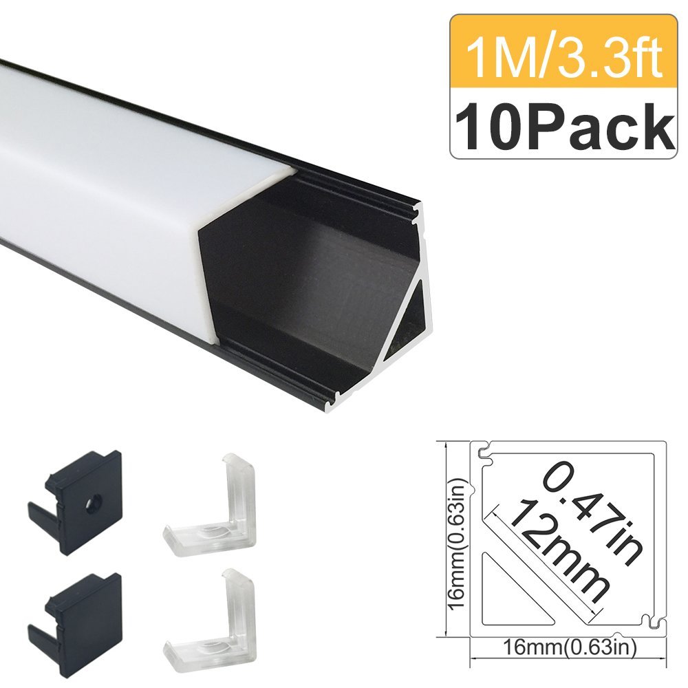 10-Pack ПРЕДВОДЕНА од Алуминиумски Профил 3.3 ft/1m Црна V-Форма за 3528 5050 LED Лента Алуминиумски Канал со Капак Крајот Капа Клипови -V01B10