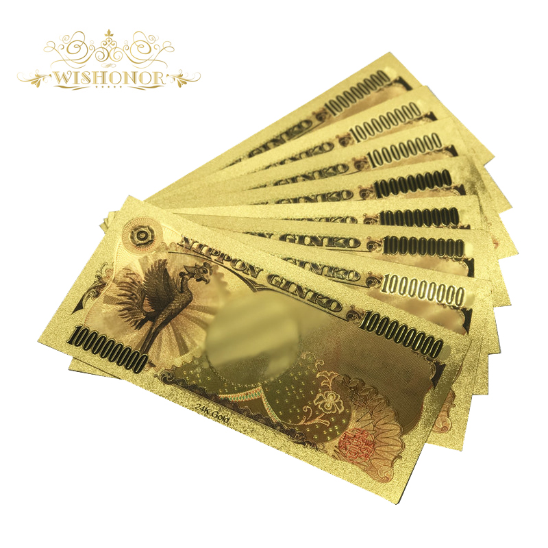 10Pcs/Многу Среќа 888888 Боја Јапонија Злато Банкноти Сто Millio Јенот Банкноти во 99.9% Злато Позлатен Лажни Пари За Собирање