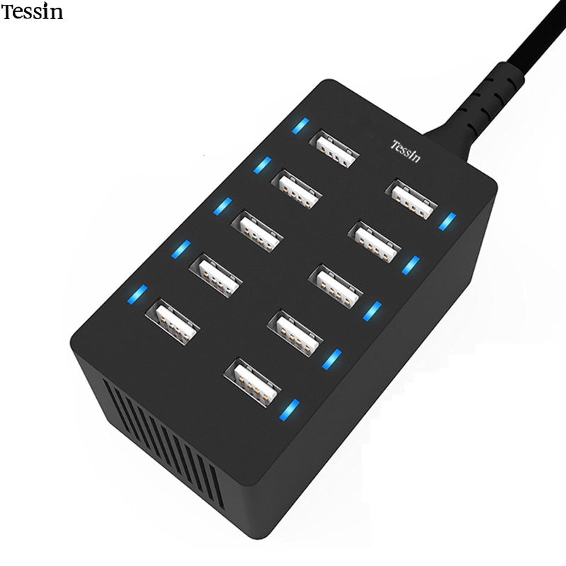 TESSIN 10 Пристаништа USB Полнач за 5V10A LED Индикаторот за Полнење Станица За iPhone, iPad Mini Samsung Nexus Huawei